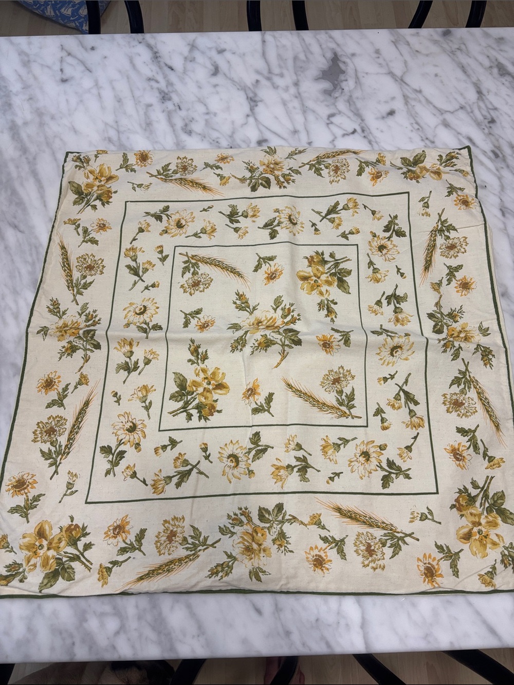 April Cornell Yellow Floral Cream Square Pillow Cover with Green Accents